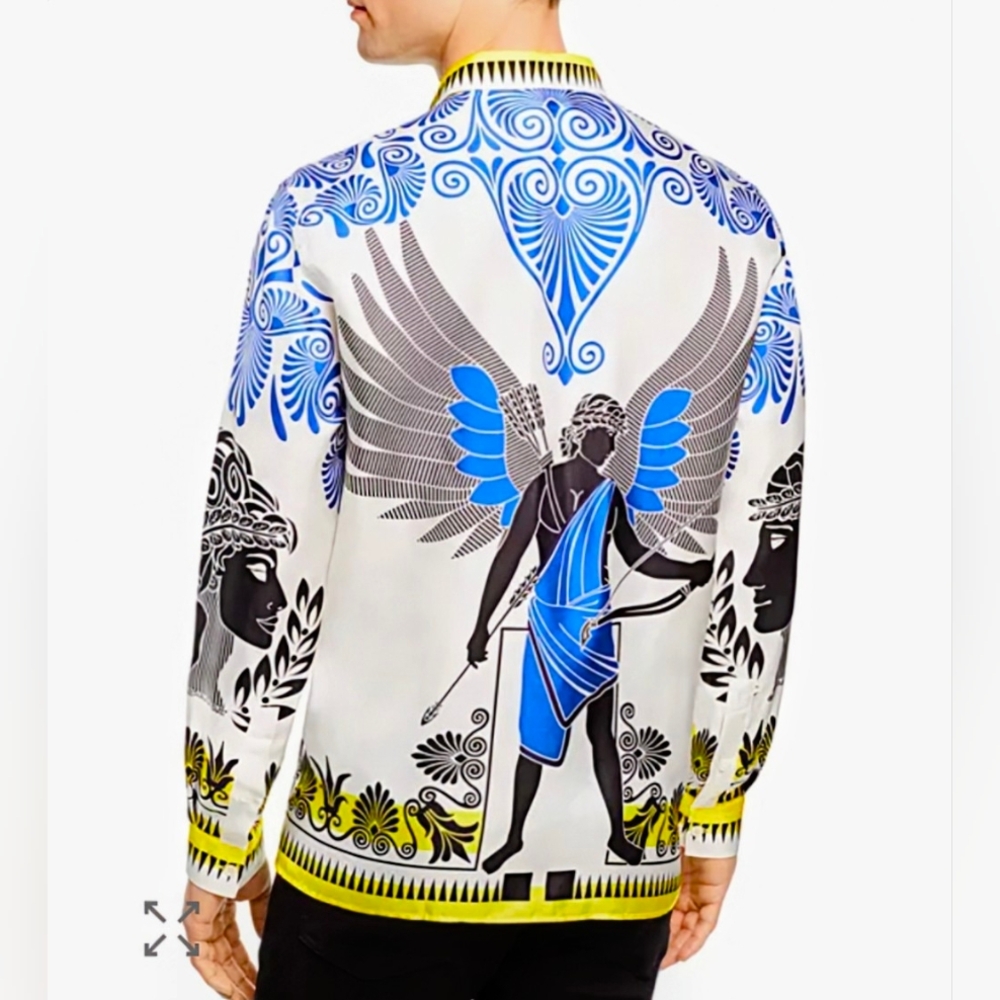 Versace Collection Grecian Pattern Silk Button Do… - image 1